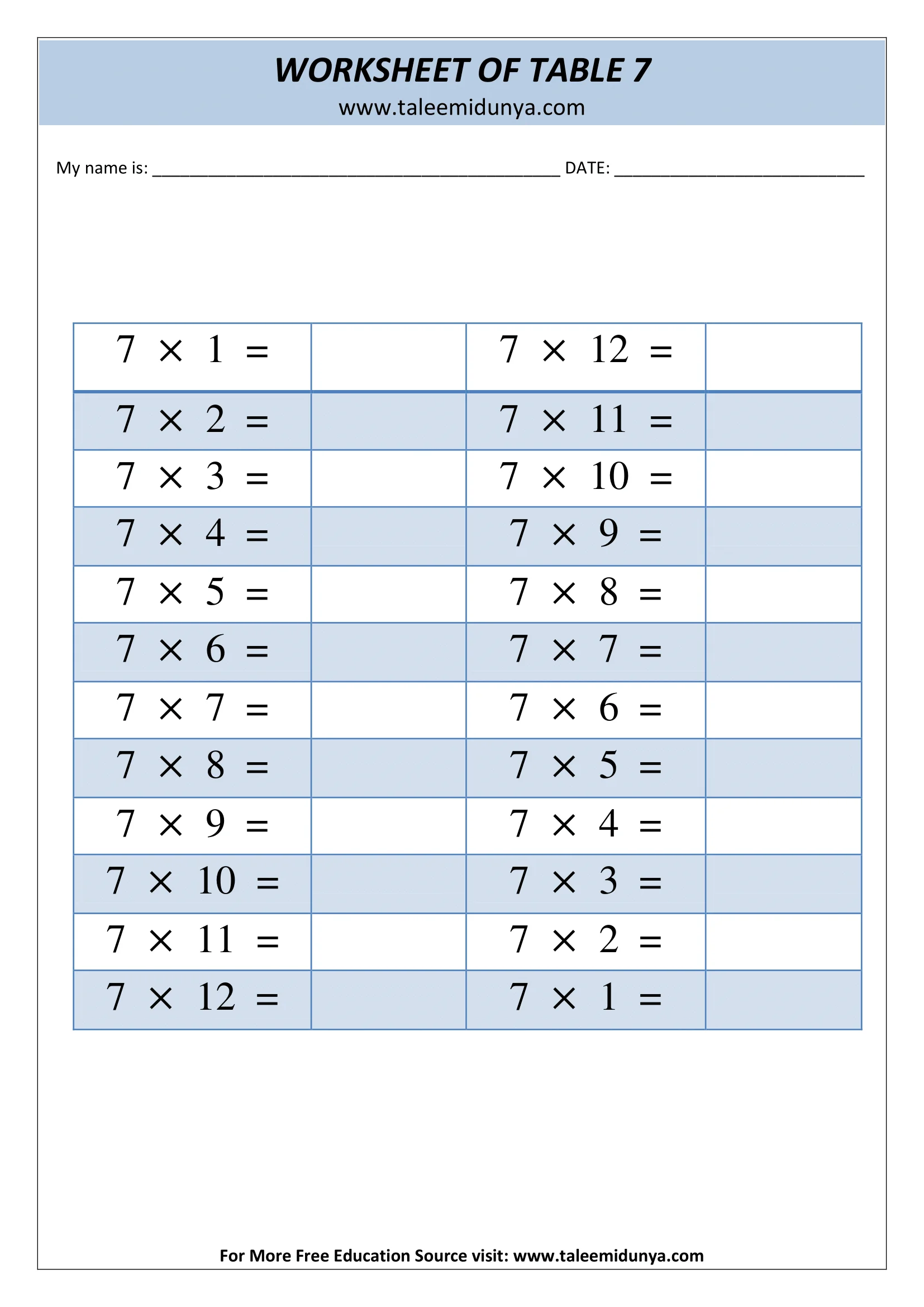 table of 7